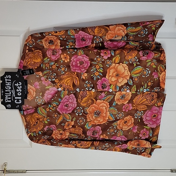 Liz Claiborne Tops - Crazy Horse Blouse New Floral Small Brown Orange Pink Green Blue